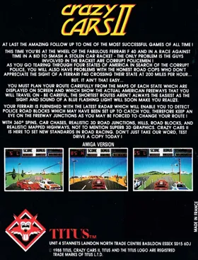 Crazy Cars II (UK) (1990) [CARTOUCHE] box cover back